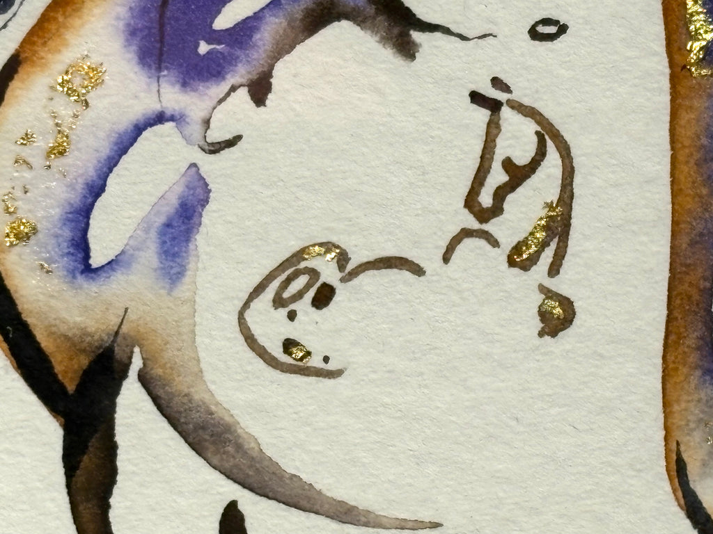 Two mares with Hidden Foals with 23K gold leaf, framed to approx 13x16, $250