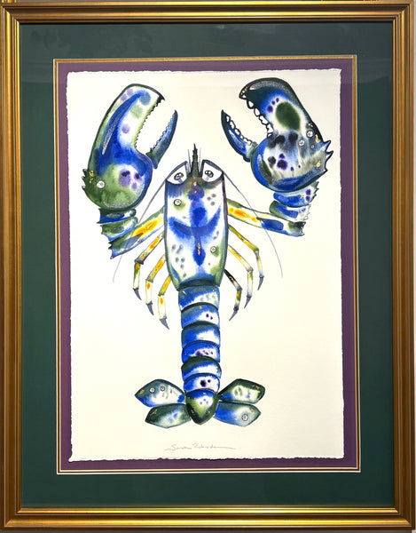 Lobster! with 23K gold leaf and fish-scale iridescent, approx 22x28 inches $450.
