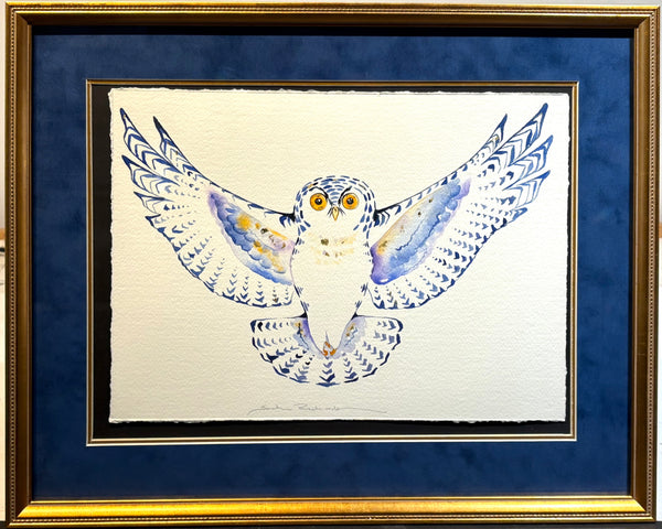 Snowy Owl with 23K gold leaf, framed to approx 17x21, $350