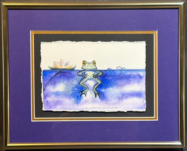Floating frog with 23K gold leaf framed to approx 9x11, $195