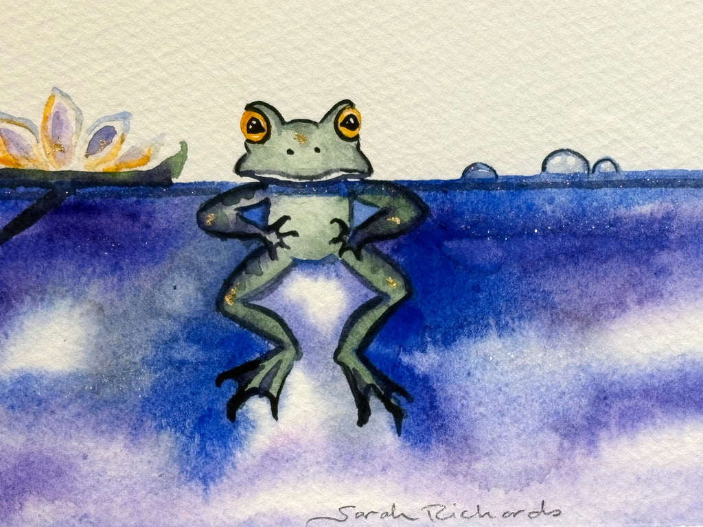 Floating frog with 23K gold leaf framed to approx 9x11, $195