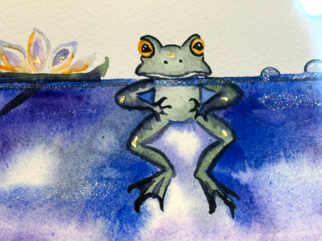 Floating frog with 23K gold leaf framed to approx 9x11, $195