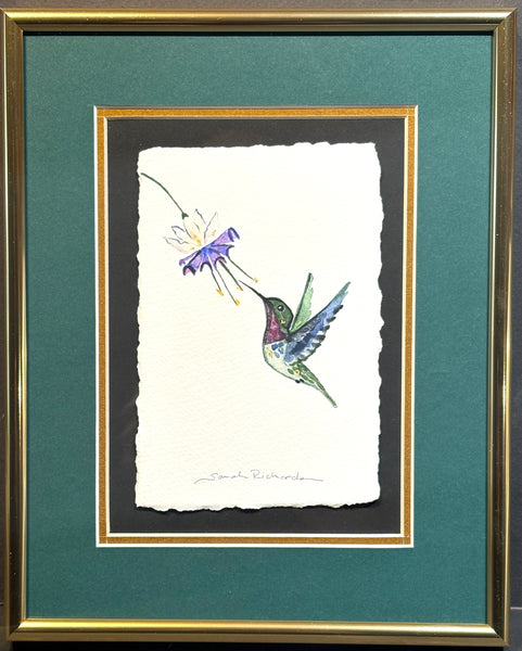 Hummingbird with Fuchsia and 23K gold leaf framed to approx 9x11 $195