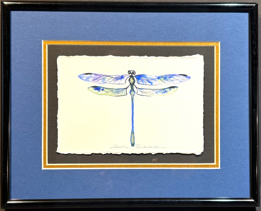 Dragonfly with 23K gold leaf framed to approx 9x11, $195