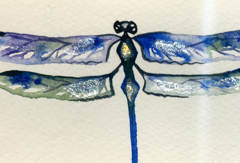 Dragonfly with 23K gold leaf framed to approx 9x11, $195