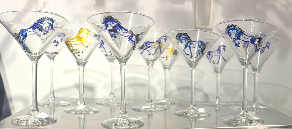 Hand-painted Martini glass- Equine image