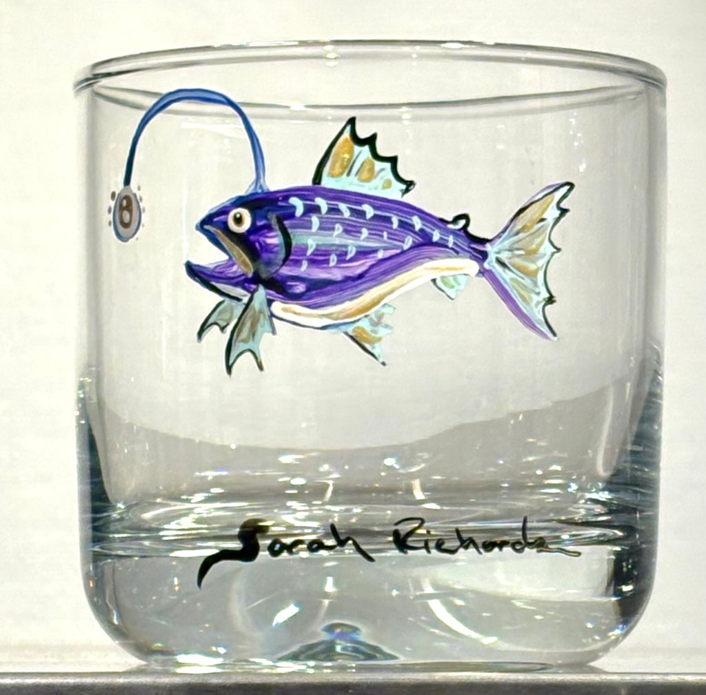 Hand-painted Rocks Glass; non-equine image