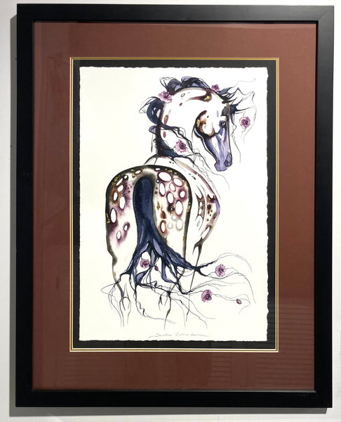 Appaloosa with roses and 23K gold leaf, approx 22x28