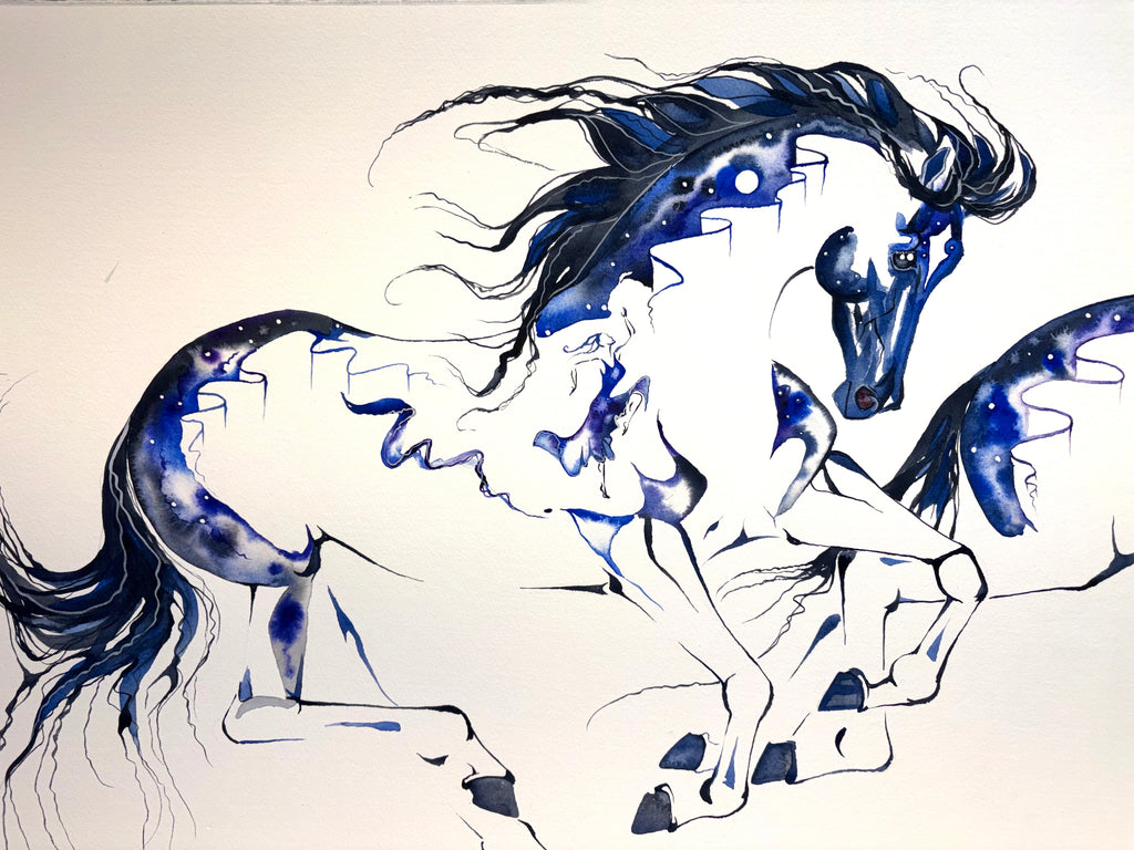 "Sky Dance" with 23K gold leaf framed to 35x52 inches