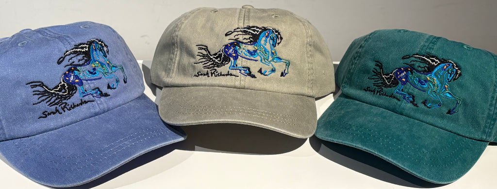 Galloping horse embroidered caps
