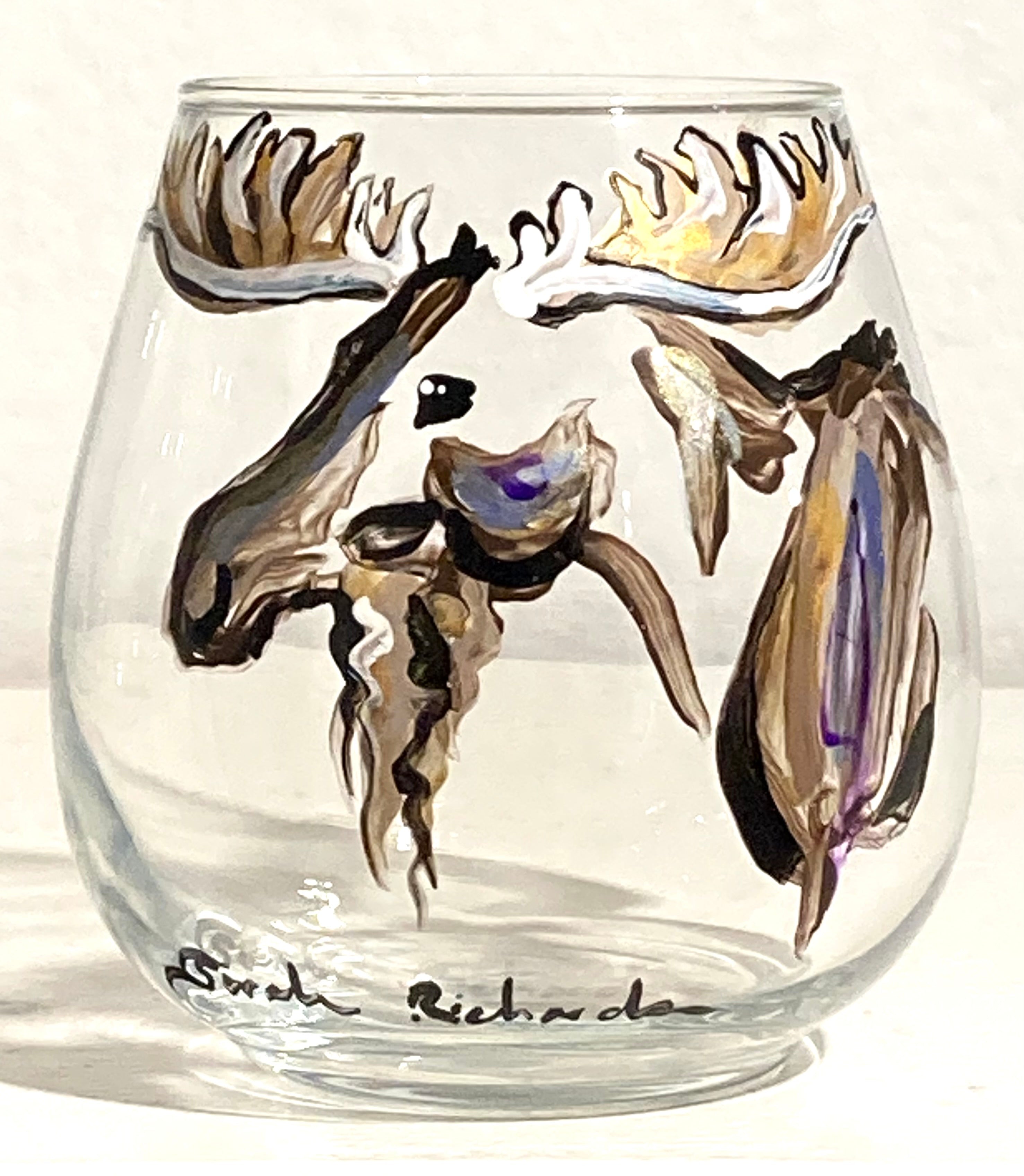 Hand-painted Wine Glass (stemless); non-equine image - Sarah Lynn Richards~  custom equine art, drinkware, and clothing.