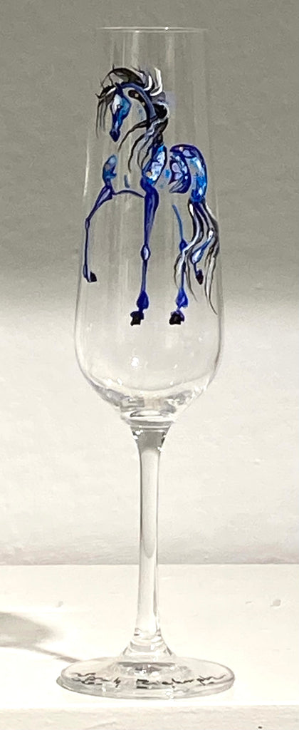 Hand-painted Champagne Flute; Equine image