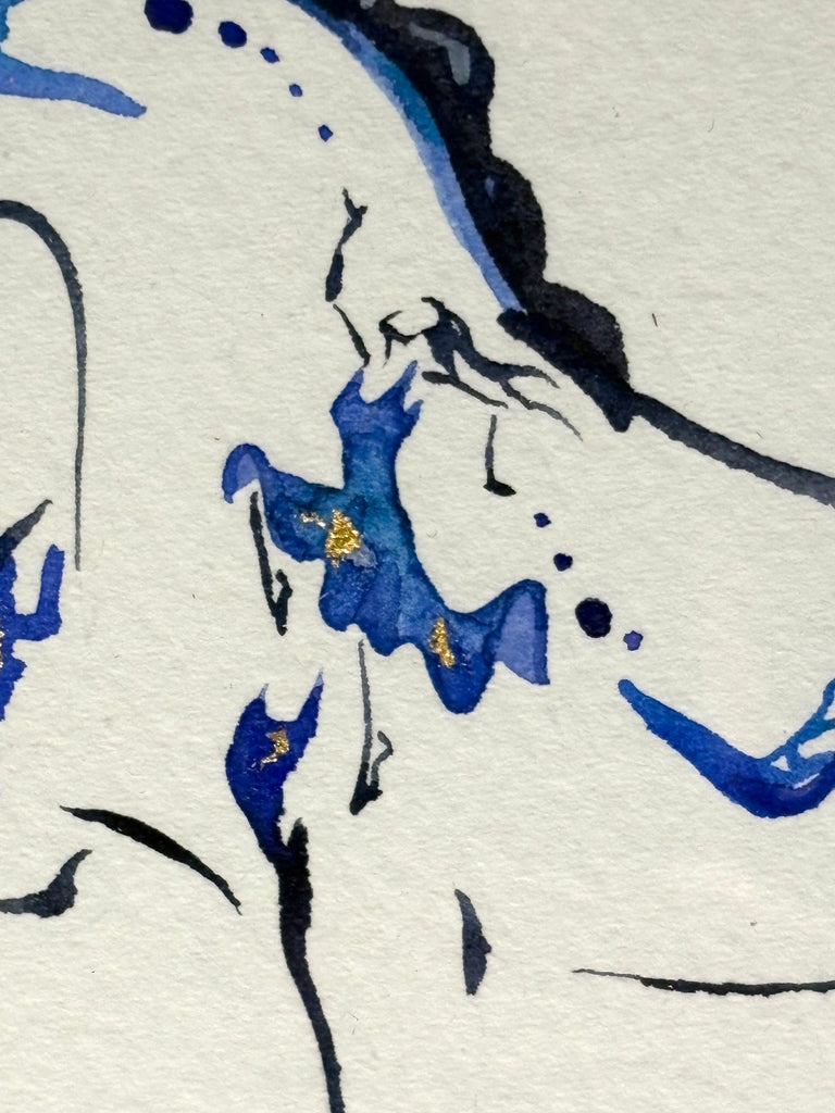 #1 Blue horse with hidden dancer and 23K gold leaf approx 9x11 inches $195.