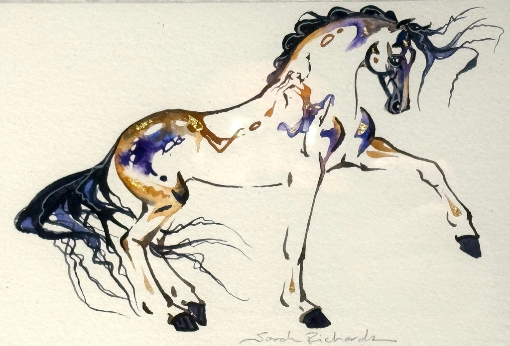 #2 Buckskin horse with hidden dancer and 23K gold leaf approx 9x11 inches $195.