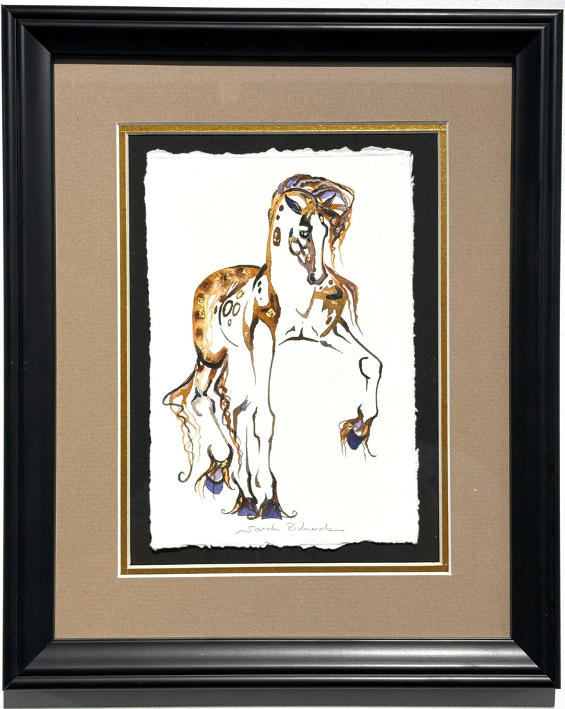 #3 Buckskin horse with 23K gold leaf approx 9x11 inches $195.
