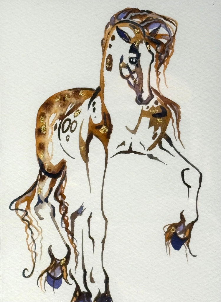 #3 Buckskin horse with 23K gold leaf approx 9x11 inches $195.