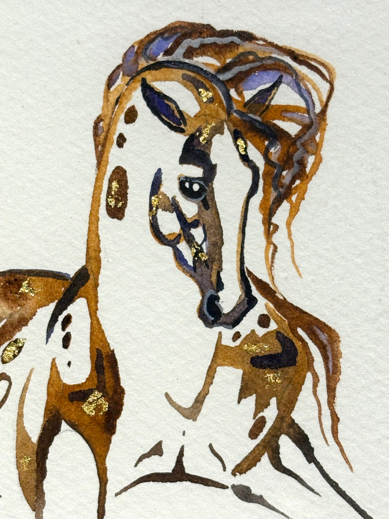 #3 Buckskin horse with 23K gold leaf approx 9x11 inches $195.