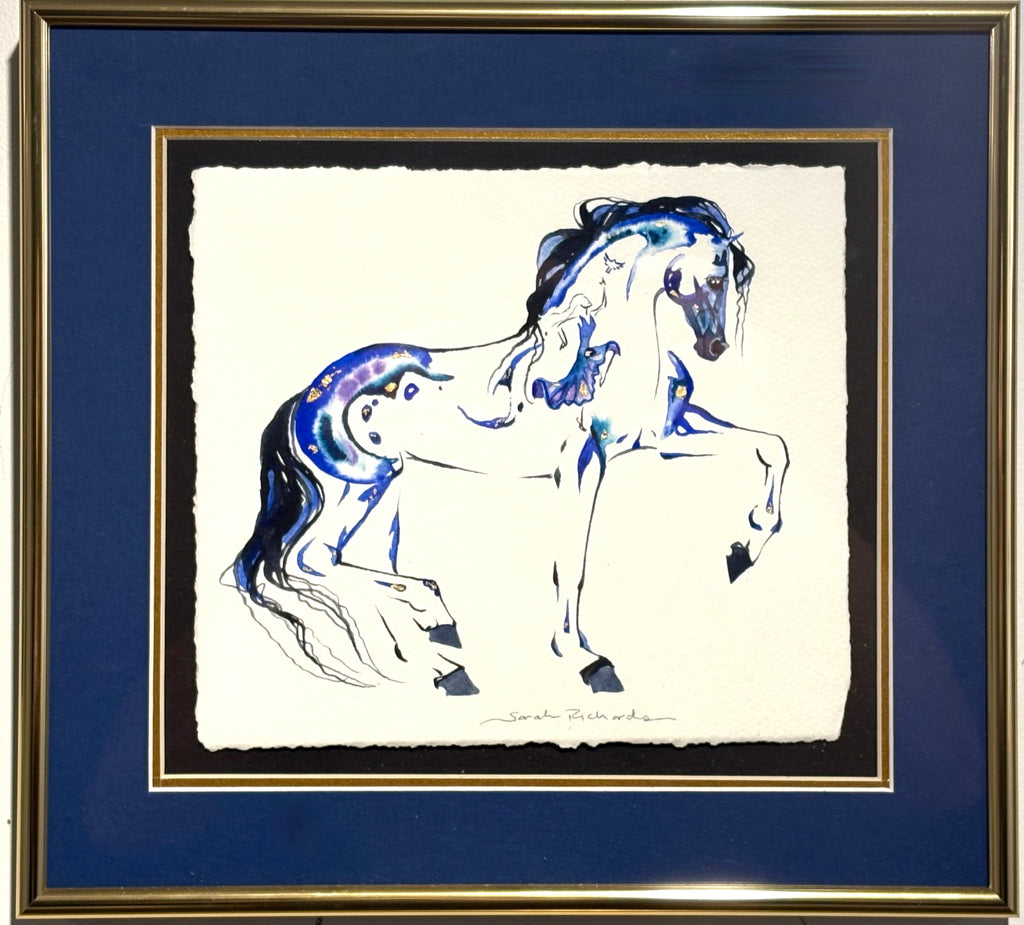#4 Piaffe with hidden bird and dancer horse and 23K gold leaf approx 11x12 inches $250.