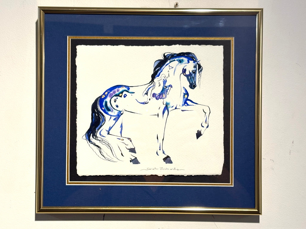 #4 Piaffe with hidden bird and dancer horse and 23K gold leaf approx 11x12 inches $250.