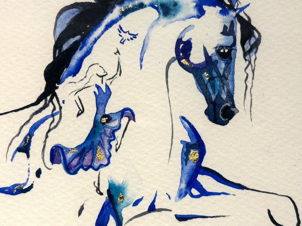 #4 Piaffe with hidden bird and dancer horse and 23K gold leaf approx 11x12 inches $250.