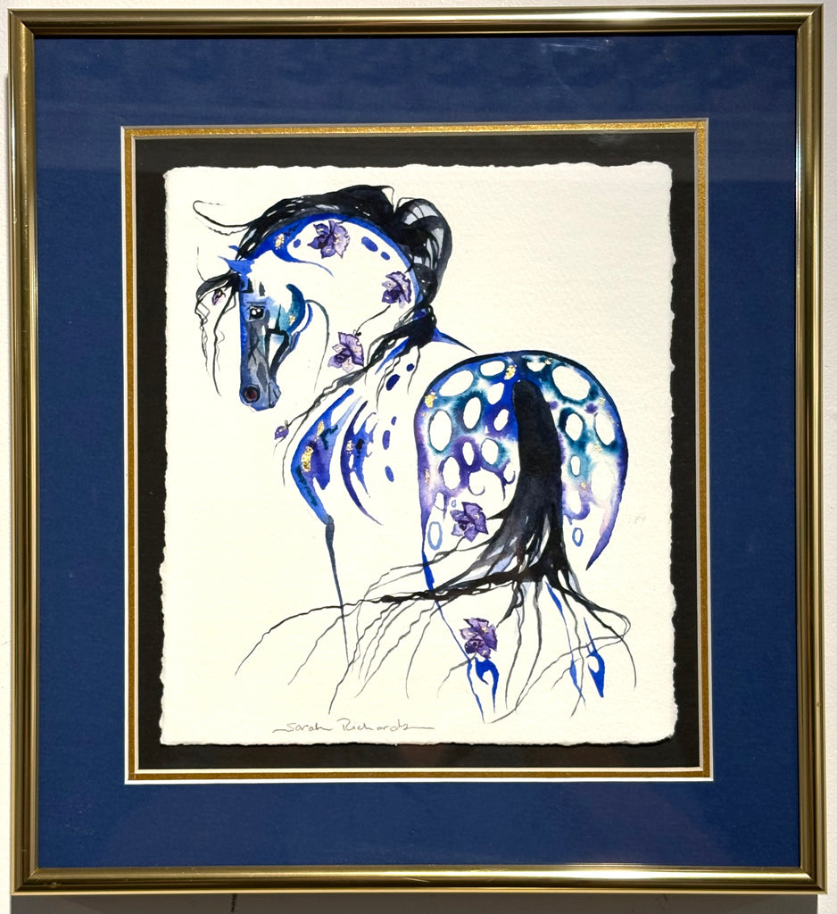 #5 Blue appaloosa with purple roses and 23K gold leaf approx 11x12 inches $250.