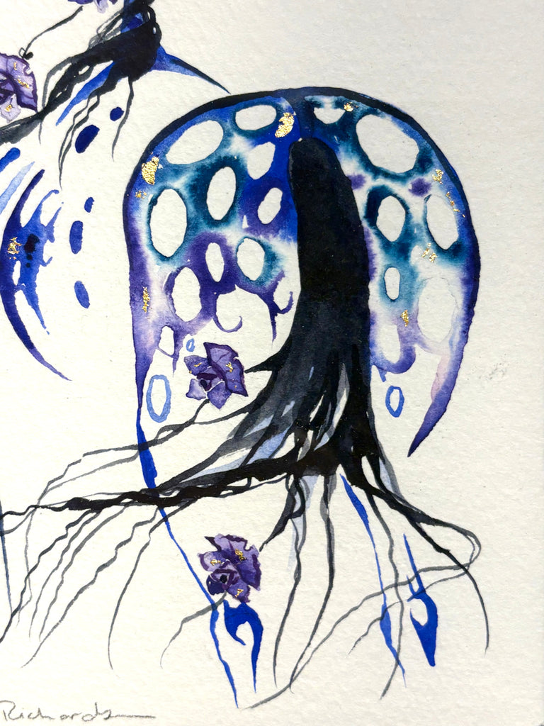 #5 Blue appaloosa with purple roses and 23K gold leaf approx 11x12 inches $250.