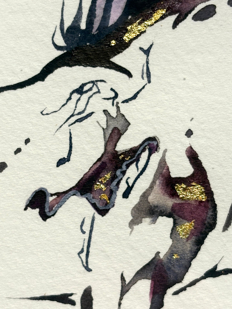 #7 Burgundy horse Spanish walk with hidden dancer and 23K gold leaf approx 9x11 inches $250.