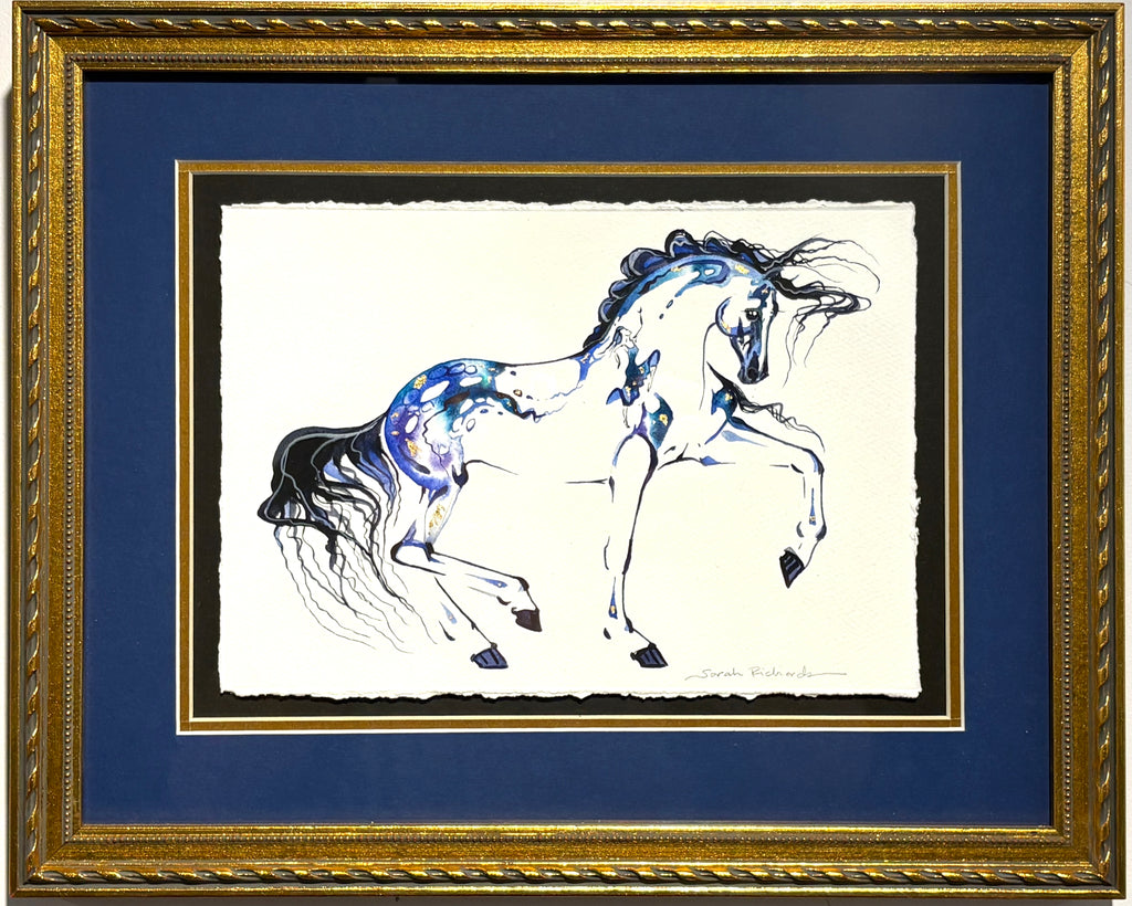 #9 Blue horse with hidden dancer and 23K gold leaf approx 13x16 inches $295.