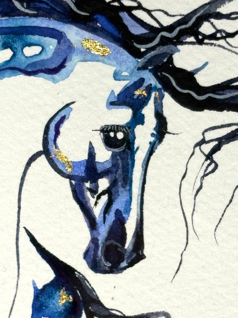 #9 Blue horse with hidden dancer and 23K gold leaf approx 13x16 inches $295.