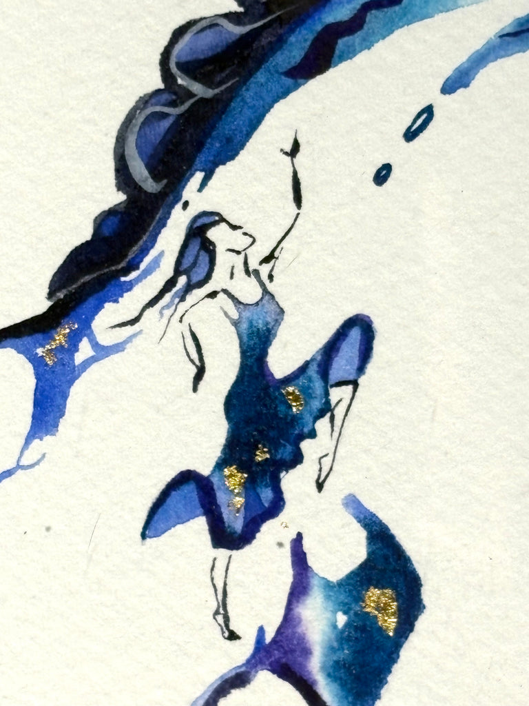 #9 Blue horse with hidden dancer and 23K gold leaf approx 13x16 inches $295.
