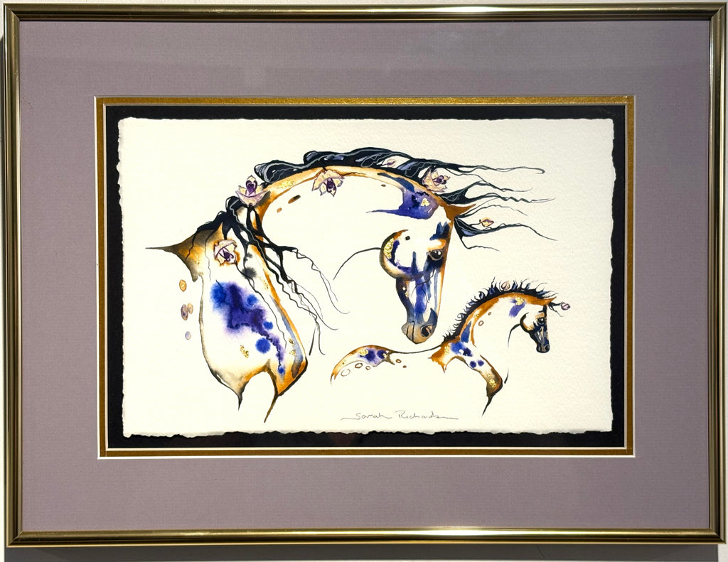 #10 Mare with foal with 23K gold leaf approx 12x16 inches $295.