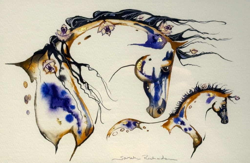 #10 Mare with foal with 23K gold leaf approx 12x16 inches $295.