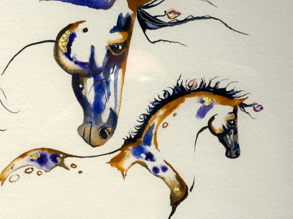 #10 Mare with foal with 23K gold leaf approx 12x16 inches $295.