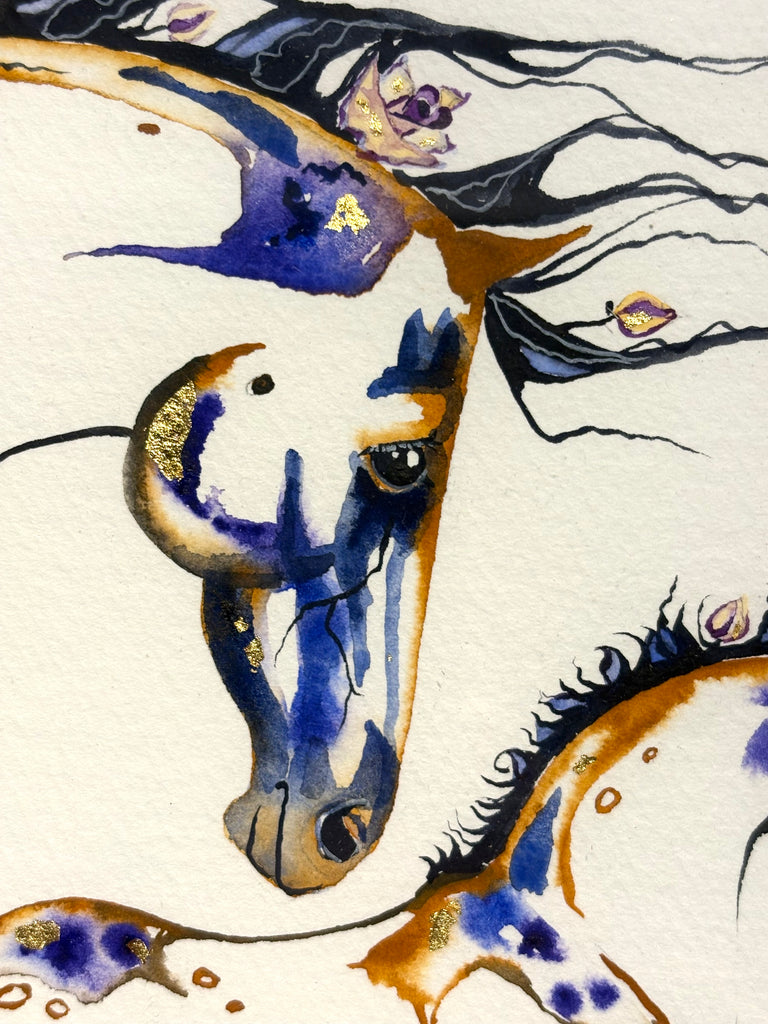 #10 Mare with foal with 23K gold leaf approx 12x16 inches $295.