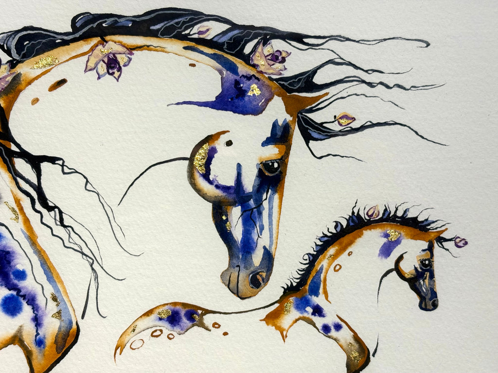 #10 Mare with foal with 23K gold leaf approx 12x16 inches $295.