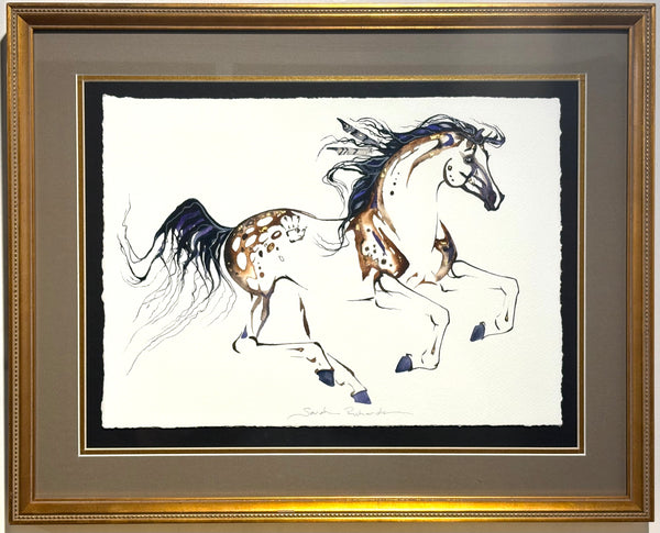 #11 War Pony with feathers in mane and 23K gold leaf approx 16x21 inches $395.