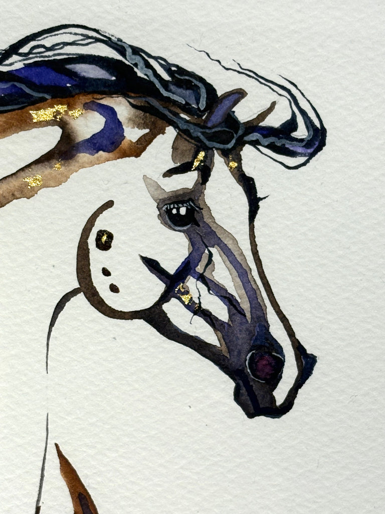 #11 War Pony with feathers in mane and 23K gold leaf approx 16x21 inches $395.