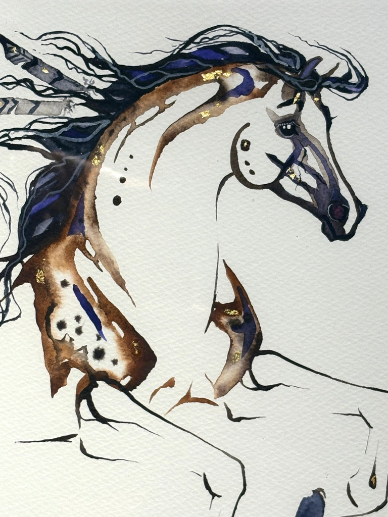 #11 War Pony with feathers in mane and 23K gold leaf approx 16x21 inches $395.