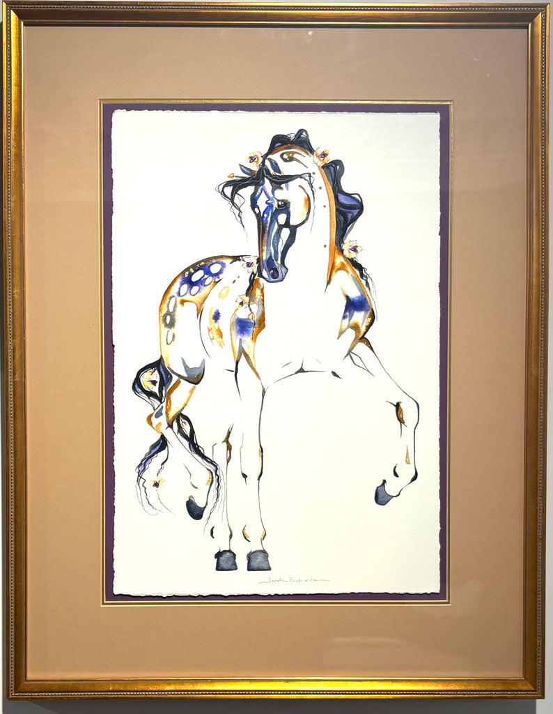 #15 Tan horse with roses in mane and 23K gold leaf approx 21 x 27 inches $450.