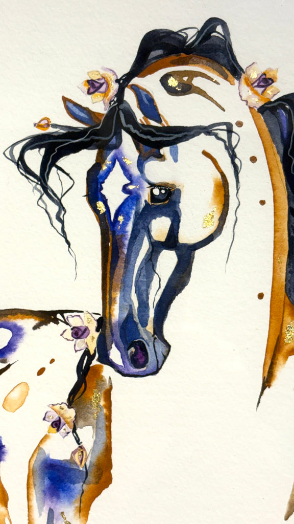 #15 Tan horse with roses in mane and 23K gold leaf approx 21 x 27 inches $450.