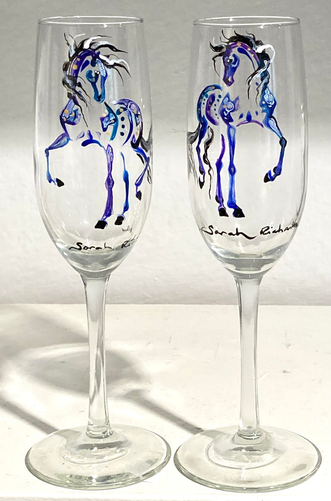 Pair of Equine inspired champagne flutes