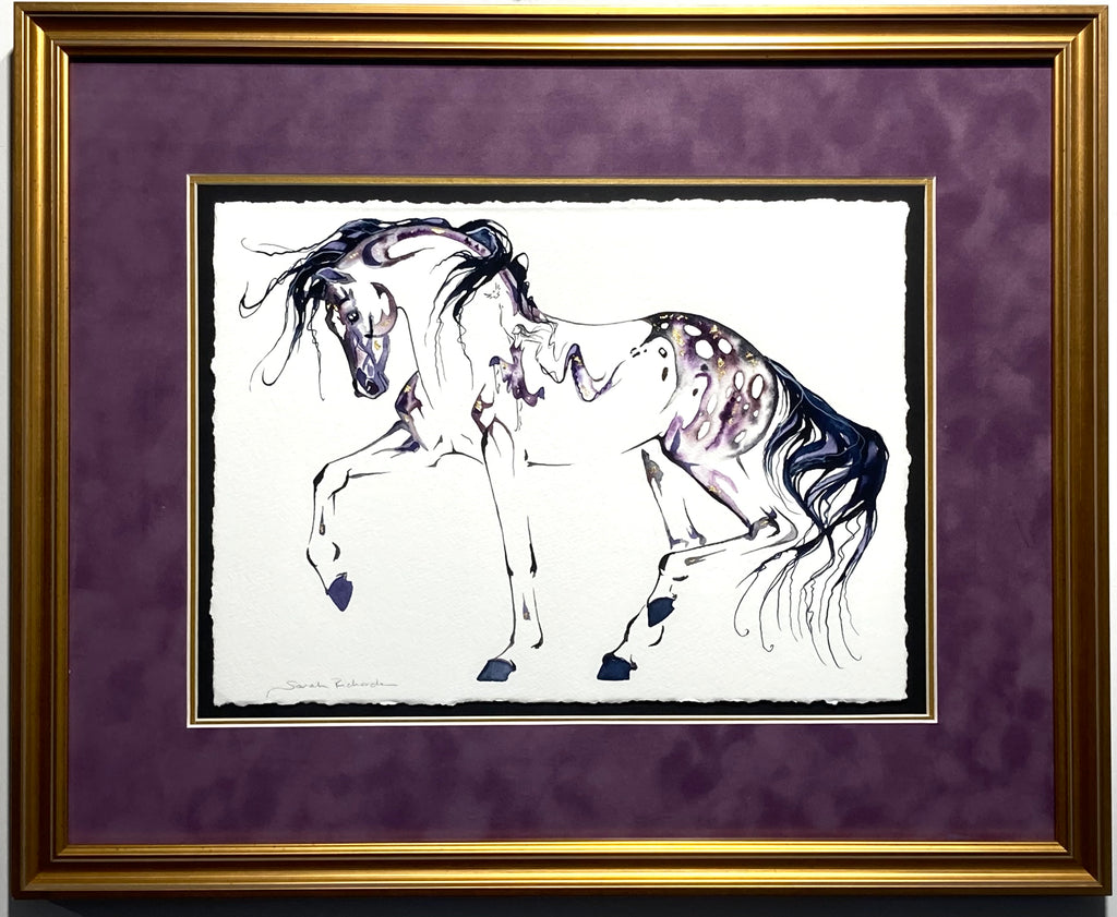 Purple hidden dancer Original watercolor painting with 23K gold leaf.