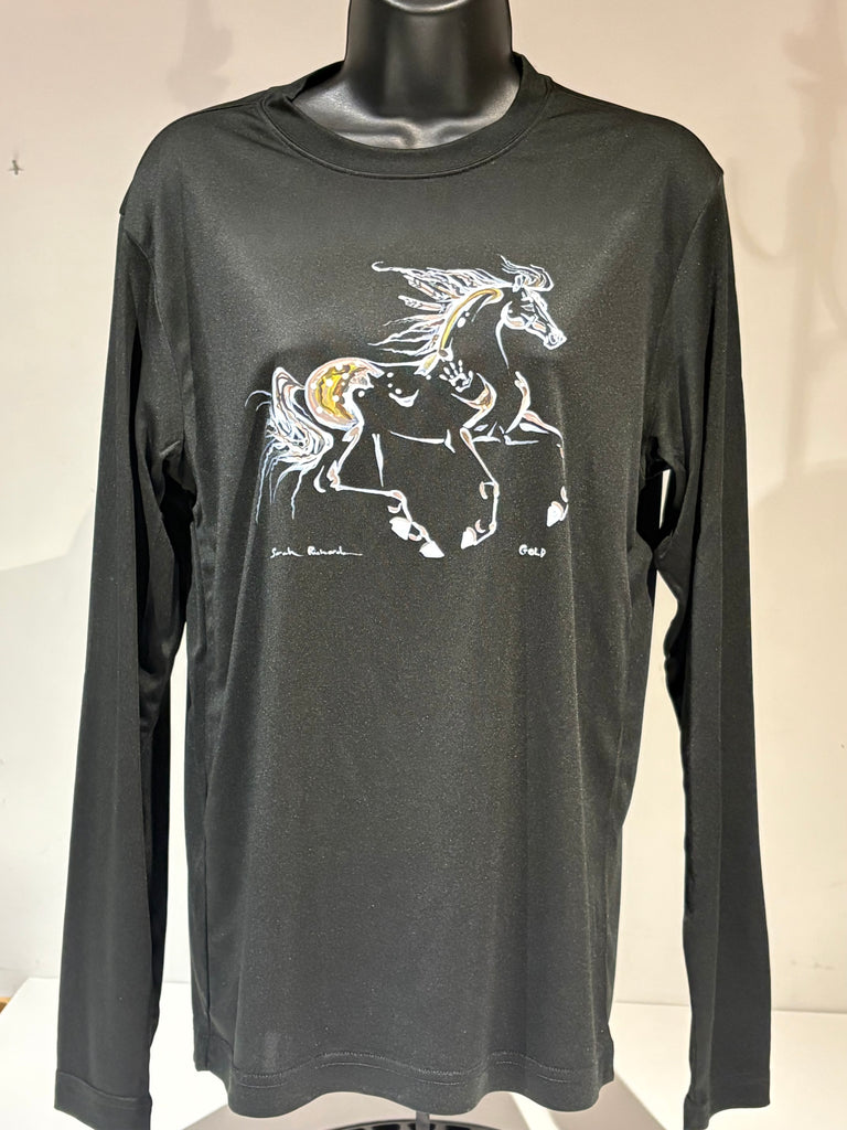 "Gold" image on a tan or black athletic long sleeve shirt UNISEX