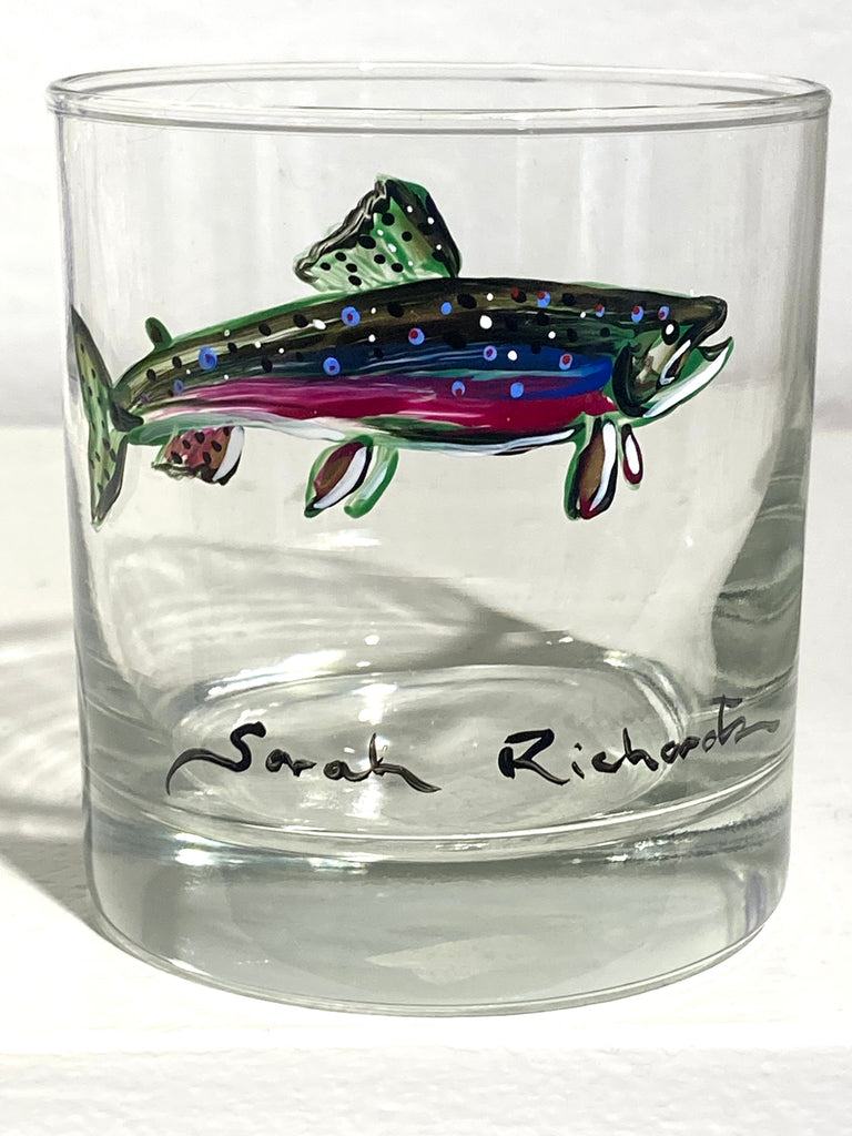 Rainbow trout rocks glass