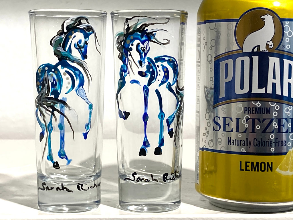 Pair Blue/Teal equine shot glasses