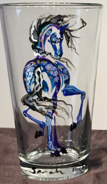 Hand-painted Beer Pint; Equine image