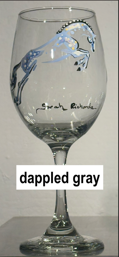 Hand-painted stemmed Wine glasses- equine image