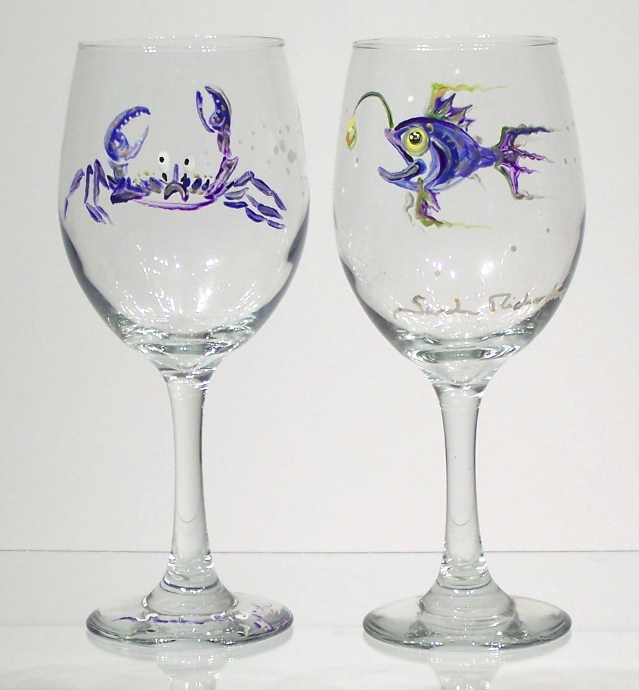hand-painted stemmed wine glasses, non-equine
