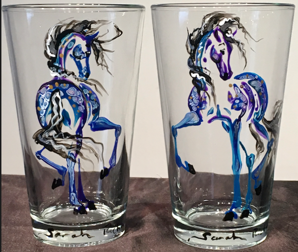 Hand-painted beer pint glass- equine inspired