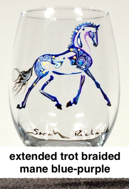 Hand-painted stemless wine glass- equine inspired